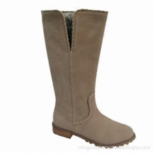 Women's trendy dress boots, fake suede upper with fur lining, thick&comfortable outsole+wood heel